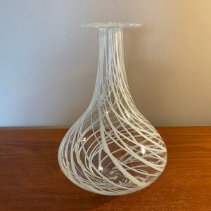 Art Glass Handblown Vase with White Swirl Pattern - Signed P. Stanley - Canada